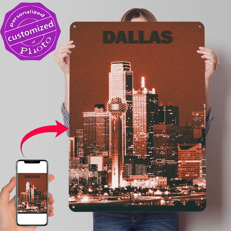 Home Decor Dallas - Dallas Skyline Tinplate Poster Customized Wall
