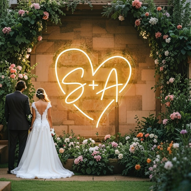Home Decor Lamp - Custom Initials Heart LED Neon Sign,