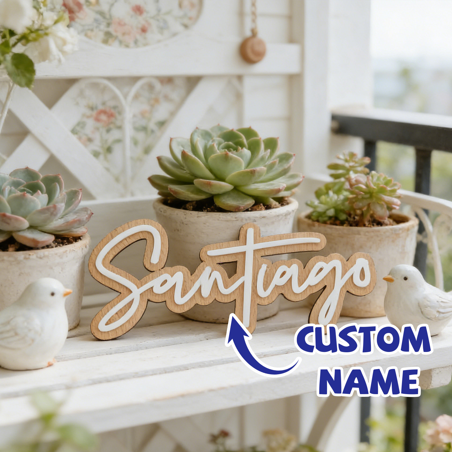 Home Decor White - 1Pc Custom Name Cute White Wooden