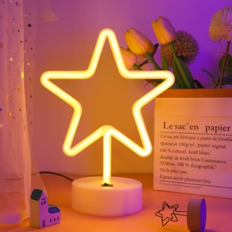 Home Decor Lamp - Warm White Star Shaped LED Neon