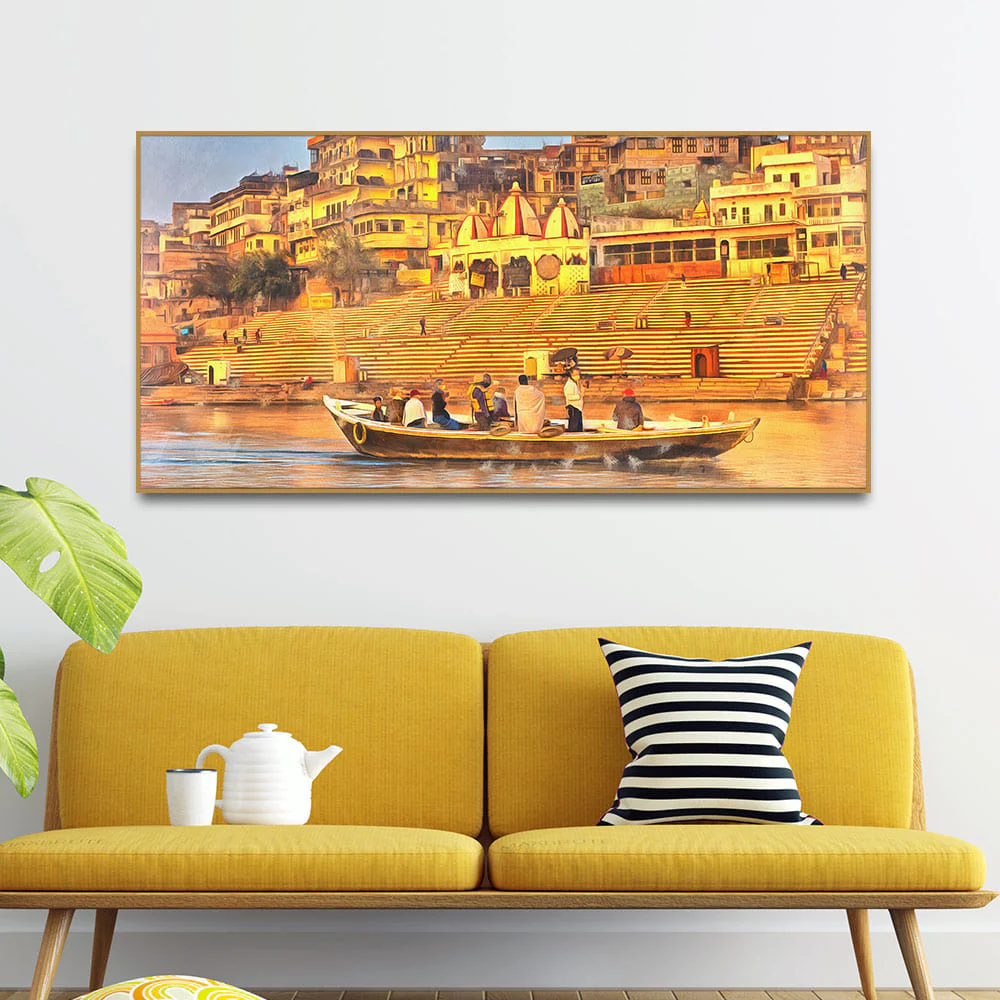 Home Decor Varanasi - Golden Varanasi Sacred Site Landscape Premium