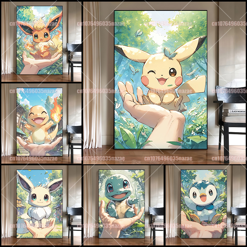 Canvas Painting - Pokemon Pikachu Charmander Bulbasaur Bulbasaur Squirtle