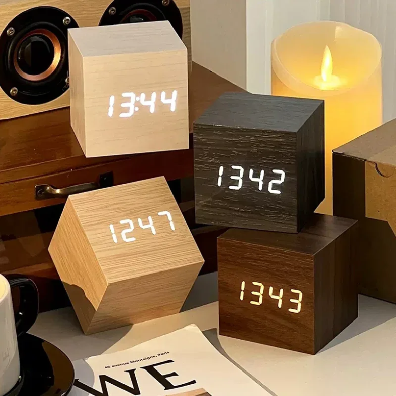 Vintage Alarm Clock - Wooden Digital Alarm Clock with Temperature