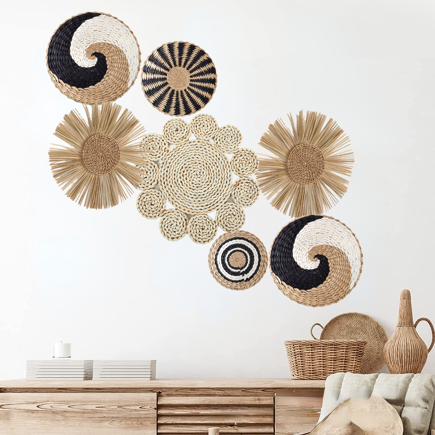 Woven Wall Basket - Straw Woven Wall Decoration Boho Rattan