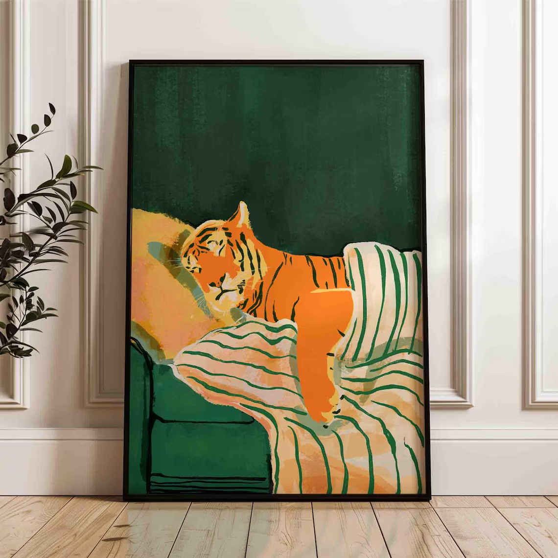 Emerald green tiger art print, - Home Decor Orange review and price