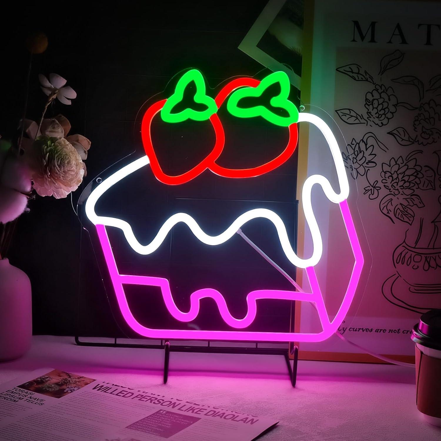 Strawberry Cake Neon Sign Frui - Home Decor Shop review and price