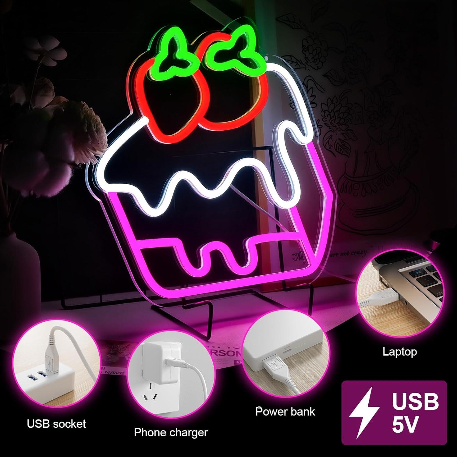 Strawberry Cake Neon Sign Frui - Home Decor Shop review and price