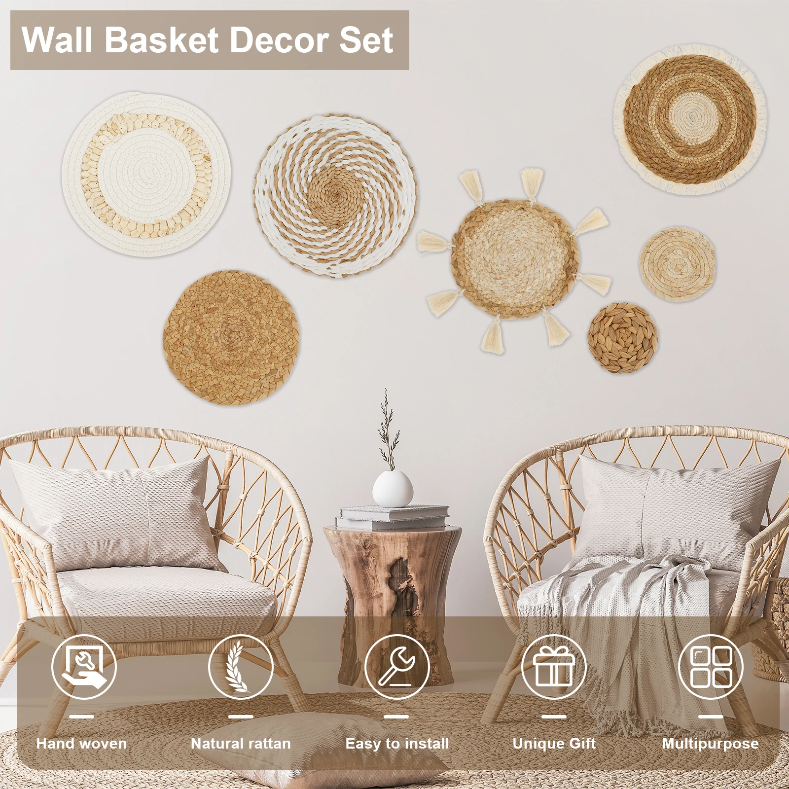 7pcs Woven Basket Wall Decor B - Woven Wall Basket review and price