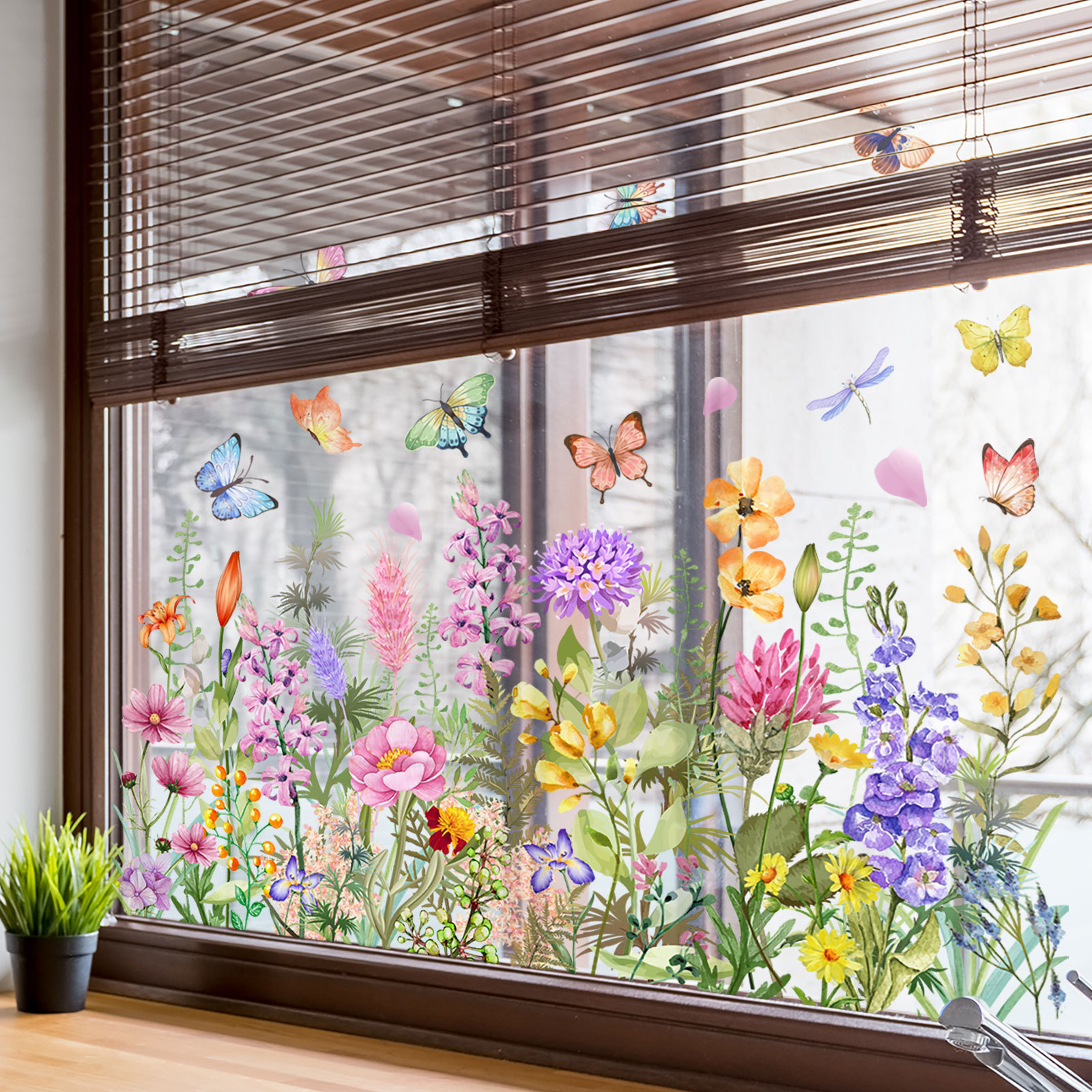 Watercolor Colored Flowers But - Home Decor Window Blinds review and price