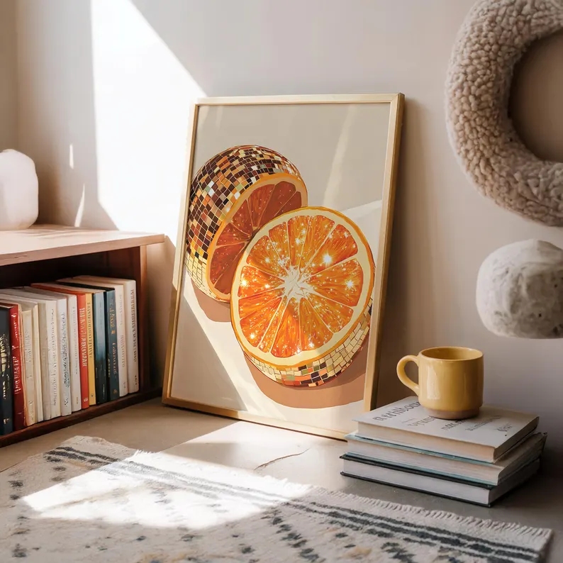 Modern Orange Disco Ball  Wall - Home Decor Orange review and price