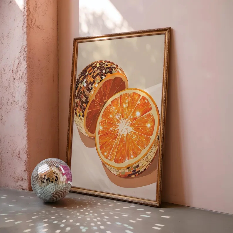 Modern Orange Disco Ball  Wall - Home Decor Orange review and price